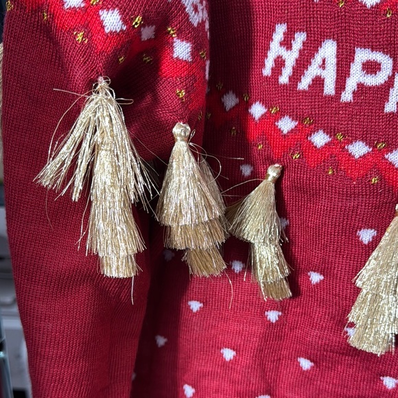 Happy Holidays Red Sweater with Tassels - Picture 6 of 7